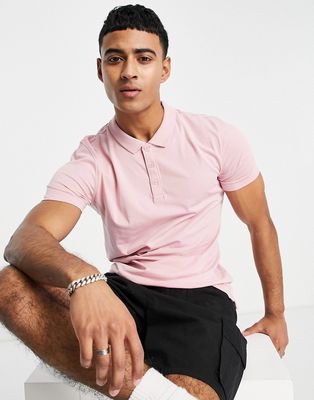 New Look muscle fit jersey polo in pink