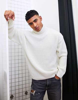 New Look oversized fisherman turtle neck sweater in off white