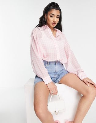 New Look oversized long sleeve shirt in pink gingham