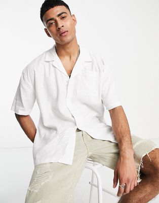 New Look oversized short sleeve linen mix shirt in white