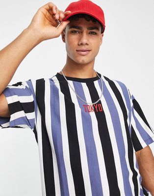 New Look oversized striped t-shirt with Tokyo print in navy