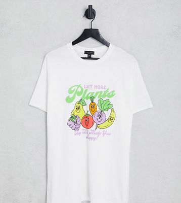 New Look oversized T-shirt with eat more plants print in white