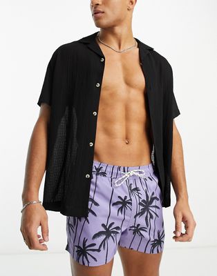 New Look palm print swim shorts in purple
