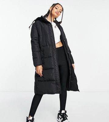 New Look Petite belted midi puffer coat in black