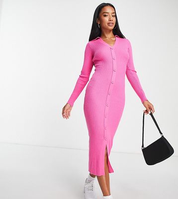 New Look Petite button through collared midi dress in light pink