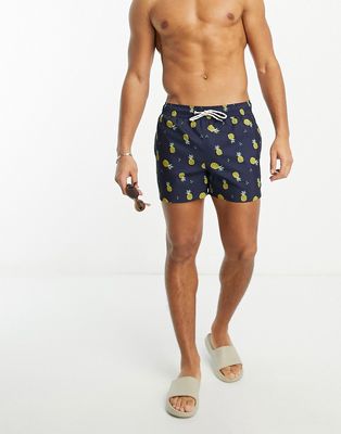 New Look pineapple print swim shorts in navy