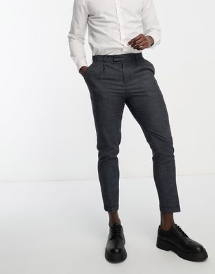 New Look pleat front tapered pants in navy texture