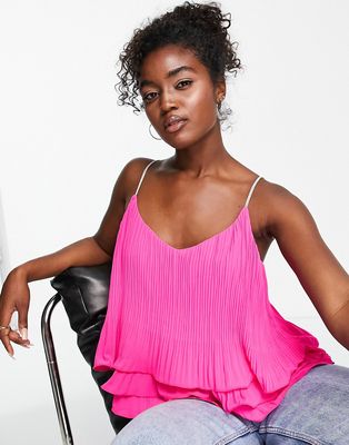 New Look plisse frill strappy cami in bright pink