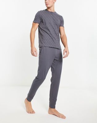 New Look polka dot pajama set in dark gray