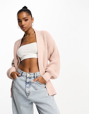 New Look puff sleeve cardigan in pink