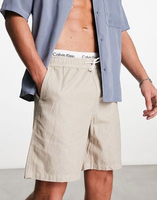 New Look pull on linen shorts in stone-White