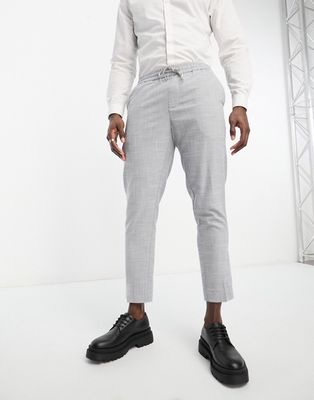 New Look pull on slim cropped pants in gray texture