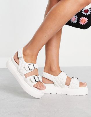 New Look quilted buckle sandals in white