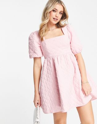 New Look quilted mini smock dress in pale pink