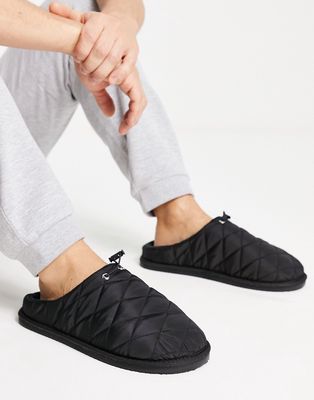 New Look quilted slippers in black