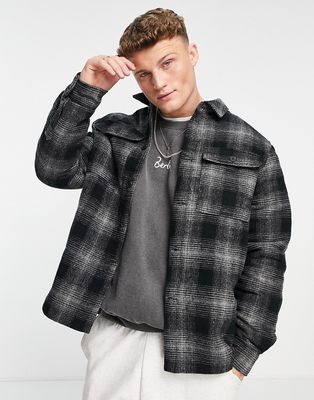 New Look relaxed blurred check overshirt in gray