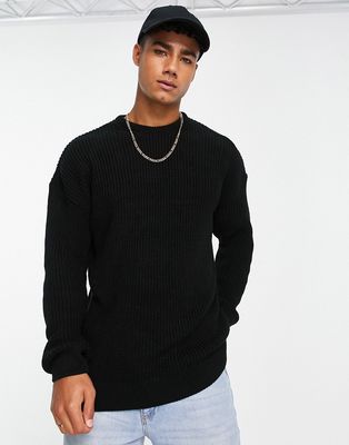 New Look relaxed fit knit fisherman sweater in black