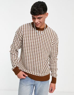 New Look relaxed fit puppytooth sweater in brown