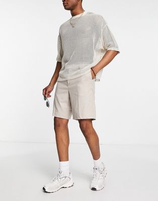 New Look relaxed fit smart shorts in stone-Neutral