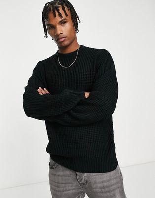 New Look relaxed fit stitch stripe sweater in black
