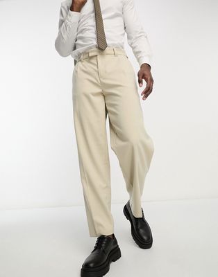 New Look relaxed fit suit pants in oatmeal-White