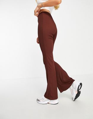 New Look ribbed flared pants in brown