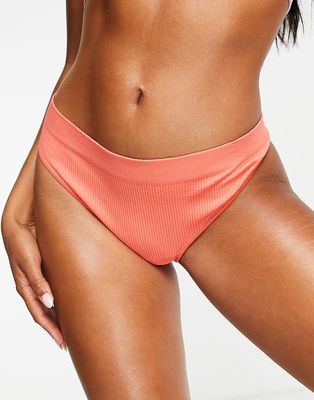 New Look ribbed seamless thong in coral-Orange