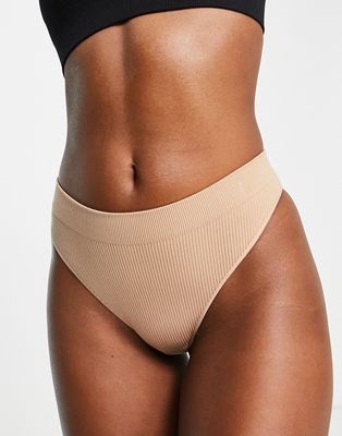 New Look ribbed seamless thong in tan-Brown