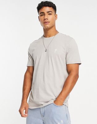 New Look rose embroidered t-shirt in gray