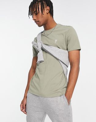 New Look rose embroidered t-shirt in khaki-Green