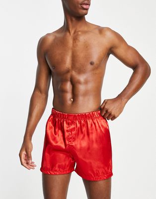 New Look satin boxers in red-Green
