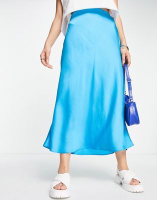 New Look satin midi skirt in turquoise-Blue