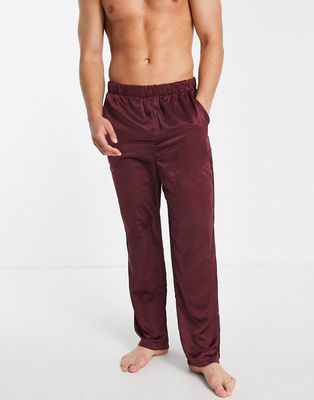 New Look satin pajama bottoms in burgundy-Red