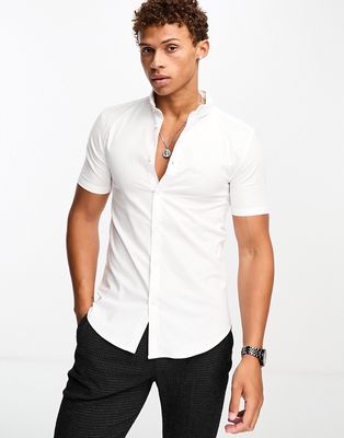 New Look short sleeve muscle fit oxford shirt in white