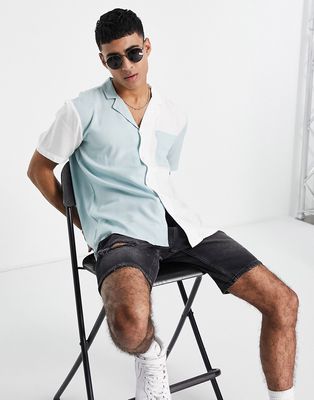 New Look short sleeve shirt with color block in light green-White