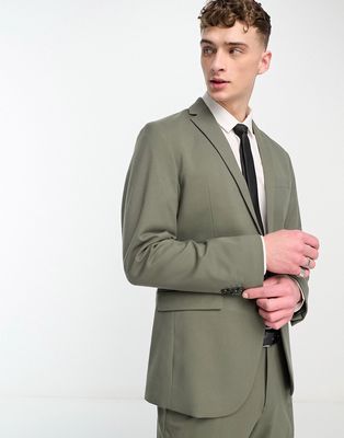 New Look single breasted slim suit jacket in dark khaki-Green