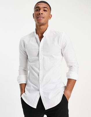 New Look smart long sleeve muscle fit oxford shirt in white