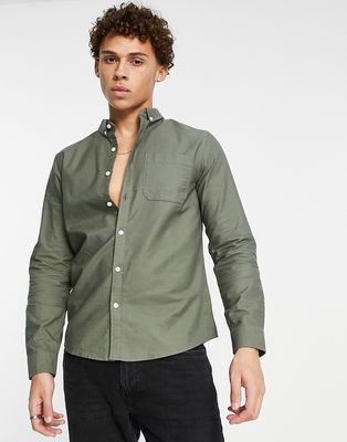 New Look smart long sleeve oxford shirt in khaki-Green