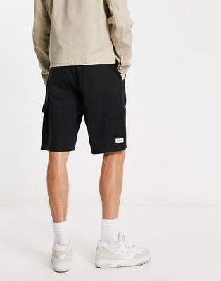 New Look straight carpenter shorts in black