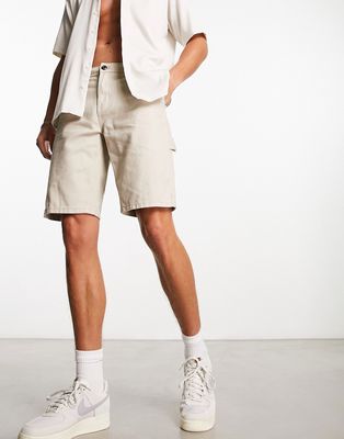 New Look straight carpenter shorts in stone-Neutral