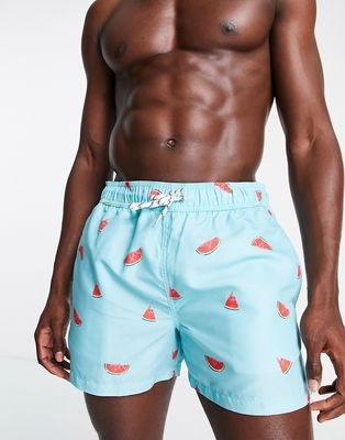 New Look swim shorts with watermelon print in blue
