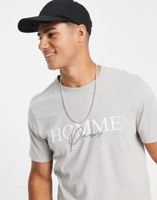 New Look t-shirt with homme print in light grey-Gray