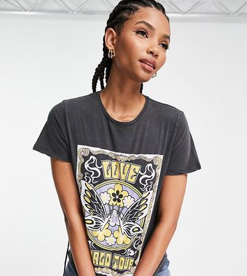New Look Tall acid wash graphic tee in charcoal gray