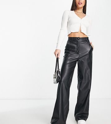New Look Tall faux leather wide leg pants in black