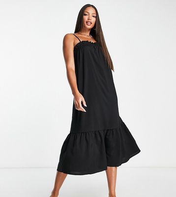 New Look Tall strappy ruffle detail tiered midi dress in black