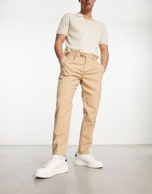 New Look tapered pleat front pants in stone-Neutral