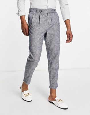 New Look tapered smart linen pants with pleat in blue