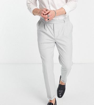 New Look tapered smart linen pants with pleat in light gray