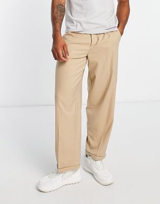 New Look tapered smart pants in stone-Neutral