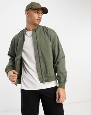 New Look twill bomber jacket in dark khaki-Green